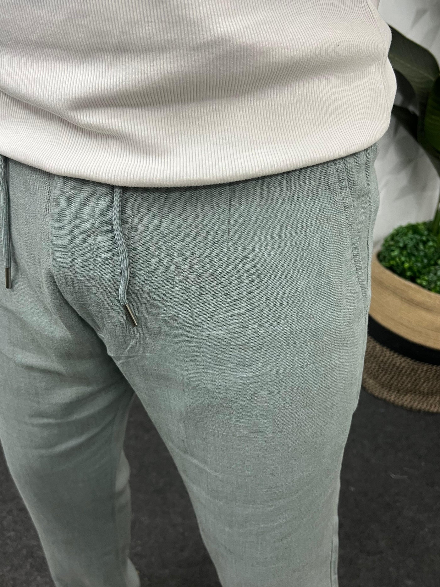 Imported fabric linen pants ( Ocean green )