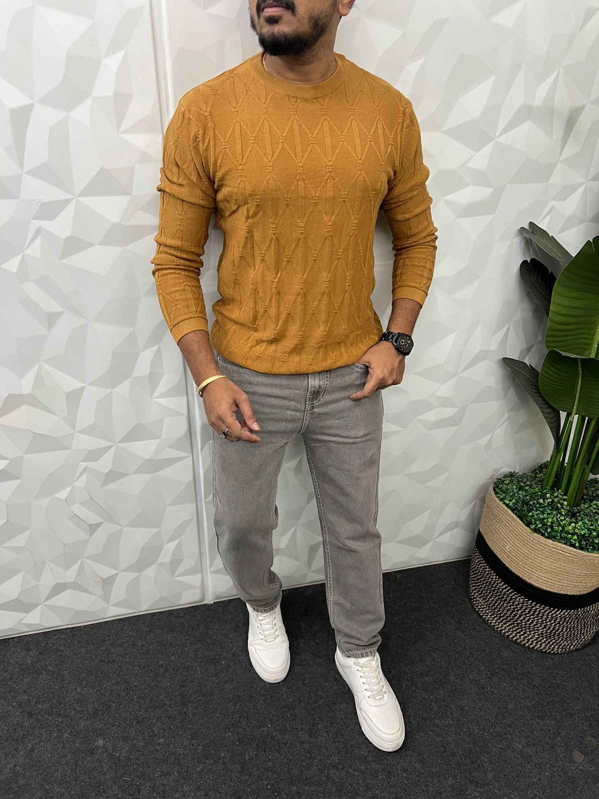 knitted full sleeve t-shirt ( mustard )