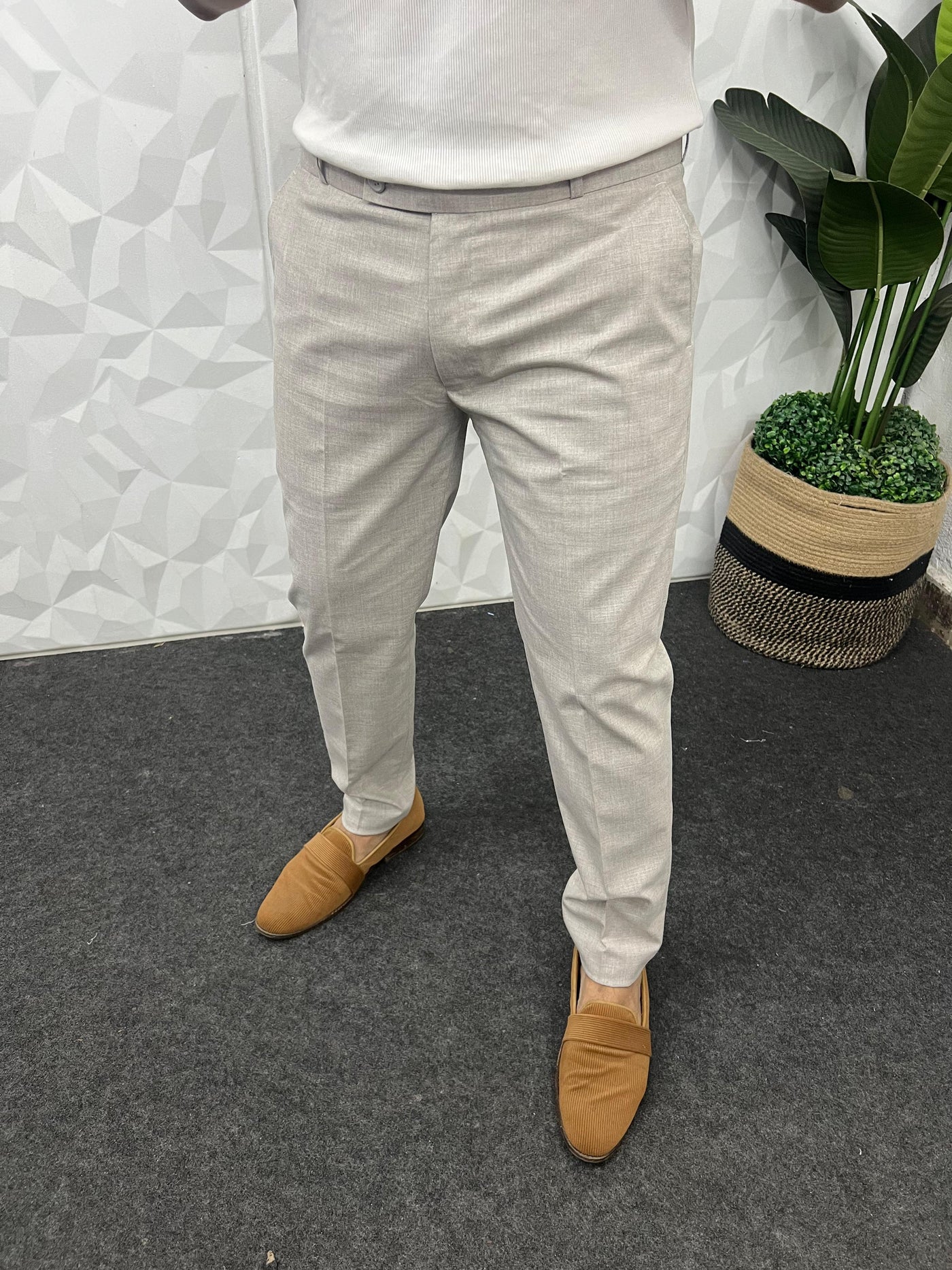 Melange cotton fabric trouser (Oat)