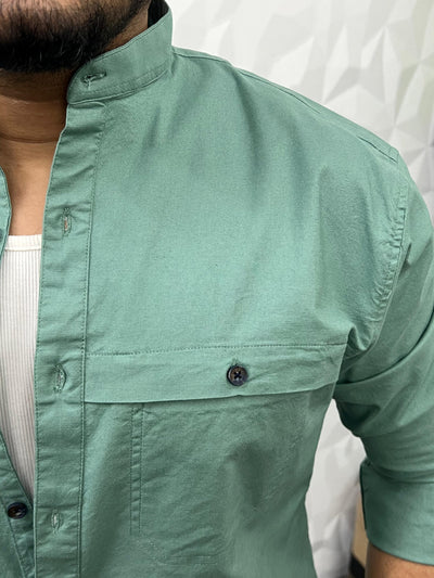 Mandarin collar oxford cargo shirt (Sea green)