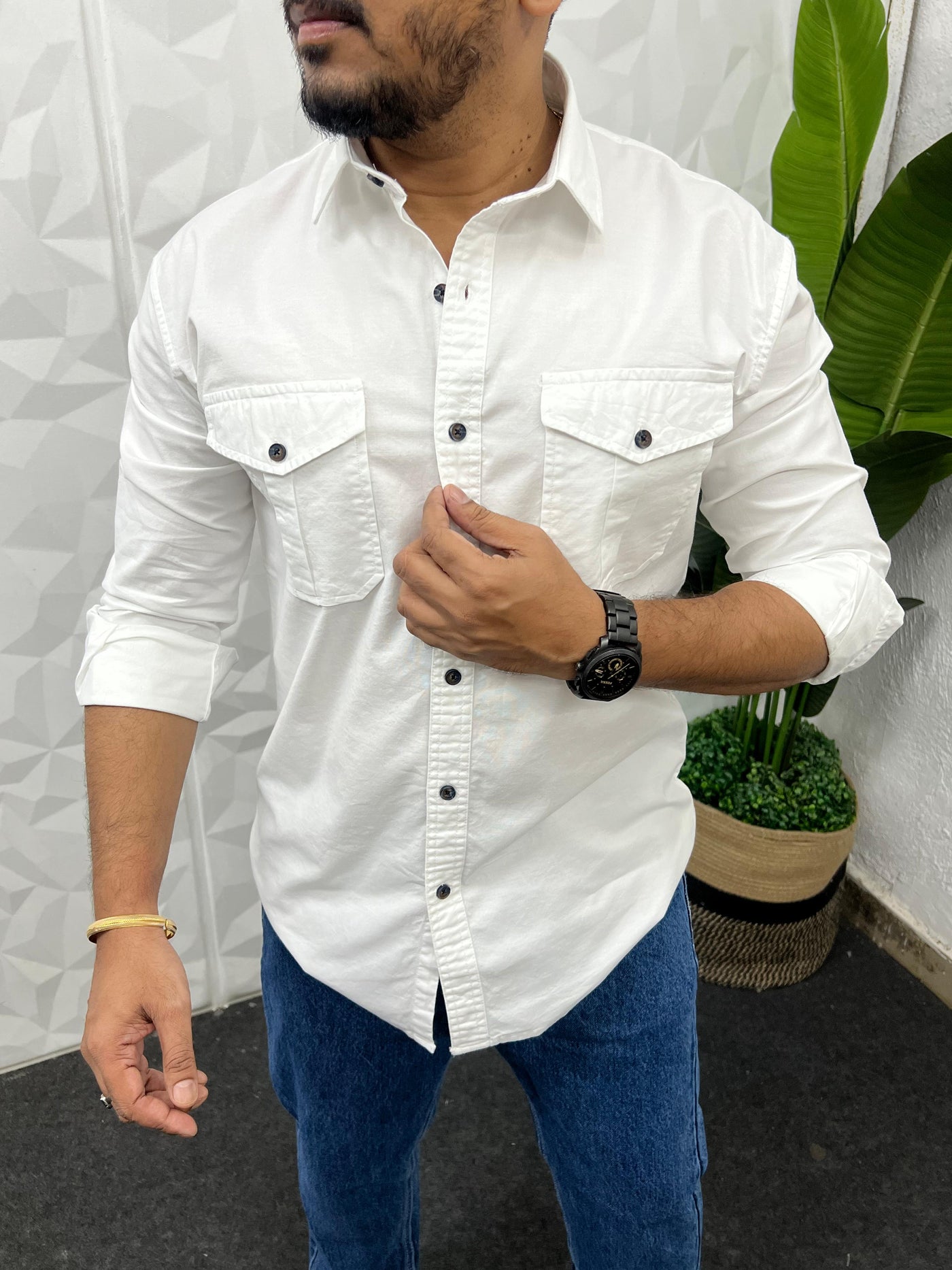 Oxford lycra cargo Shirt (White)