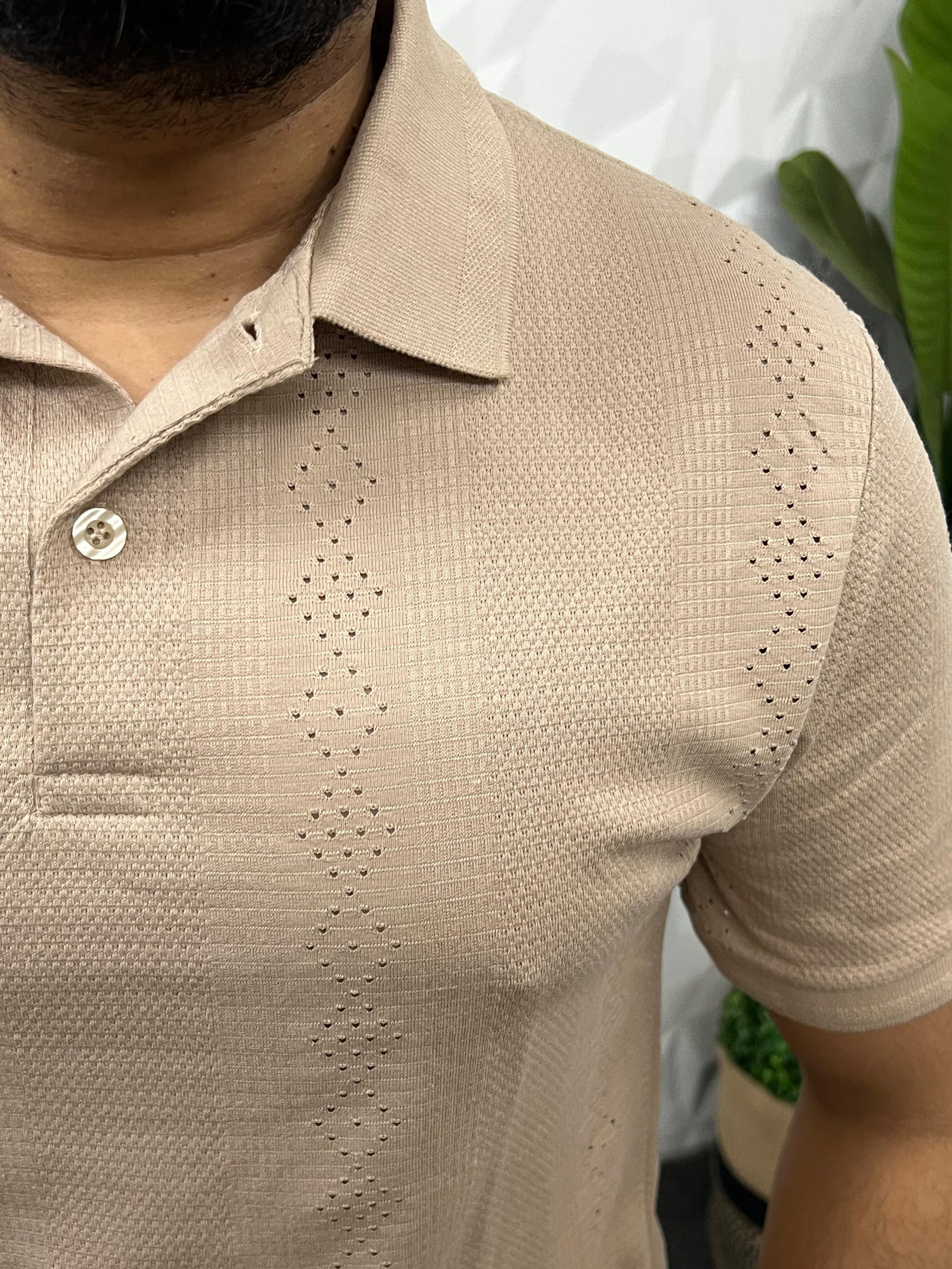 Cotton texture fabric collar t-shirt