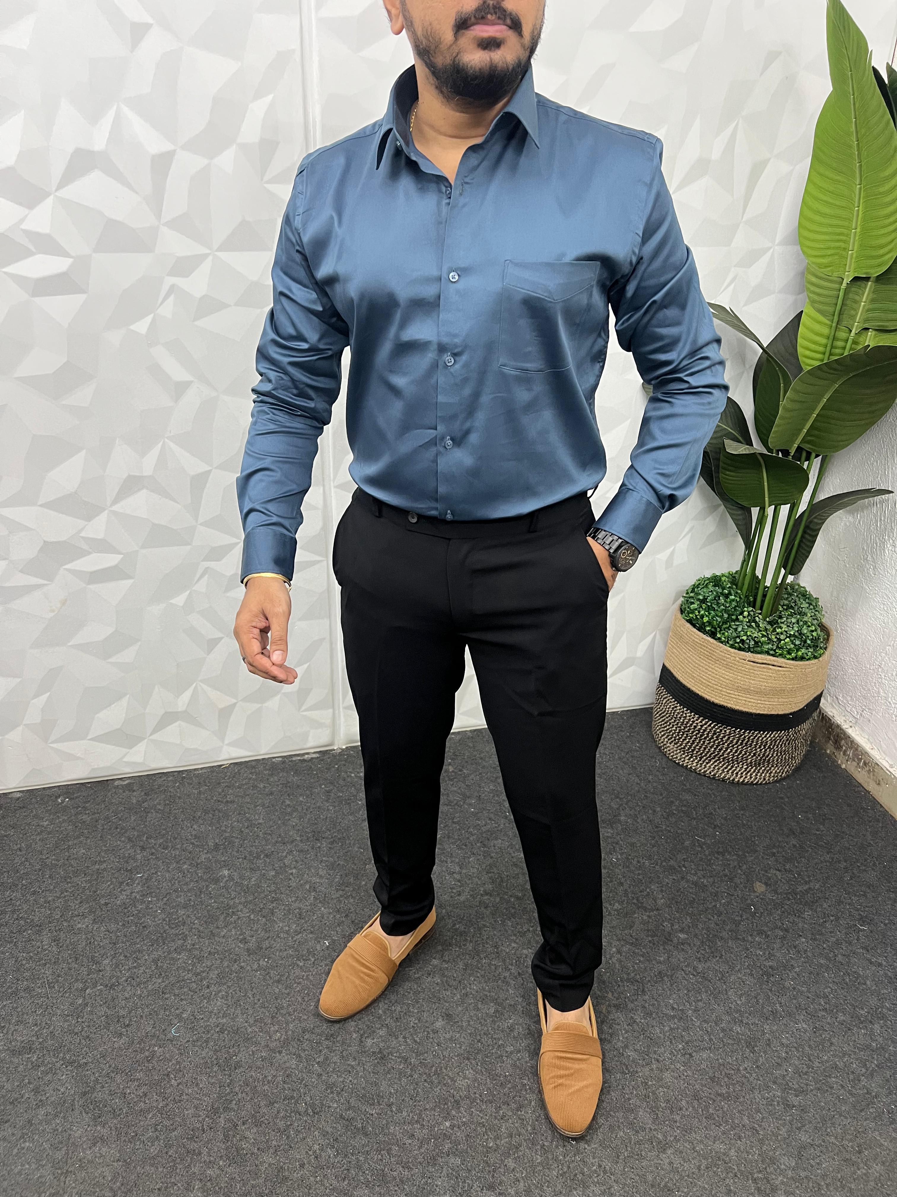 Cotton lycra plain shirt ( Bluish grey )