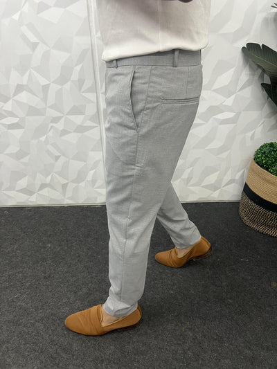 Melange cotton fabric trouser ( Light Grey)