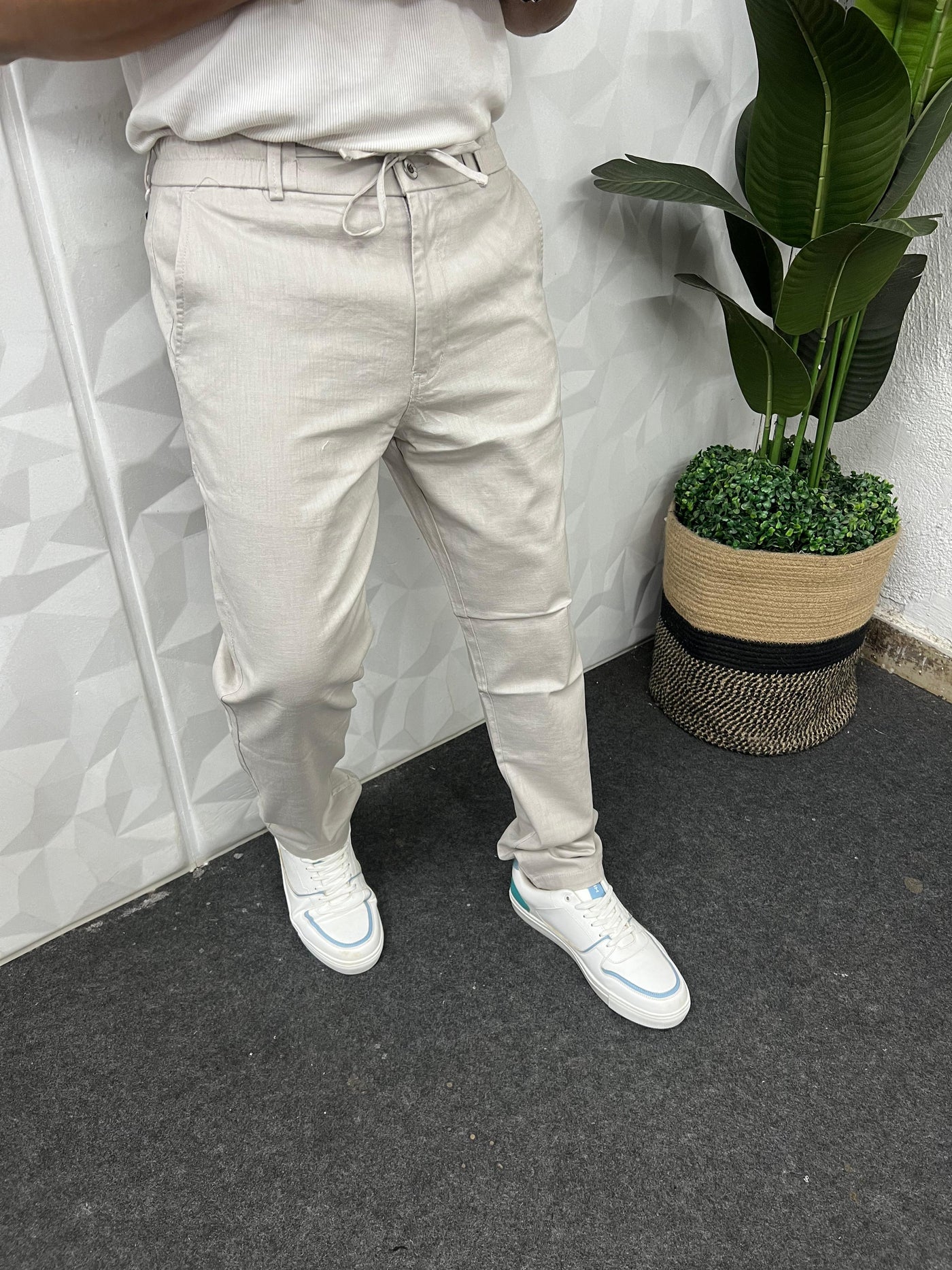Dobby linen fabric pants