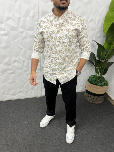 Mandarin collar printed shirt