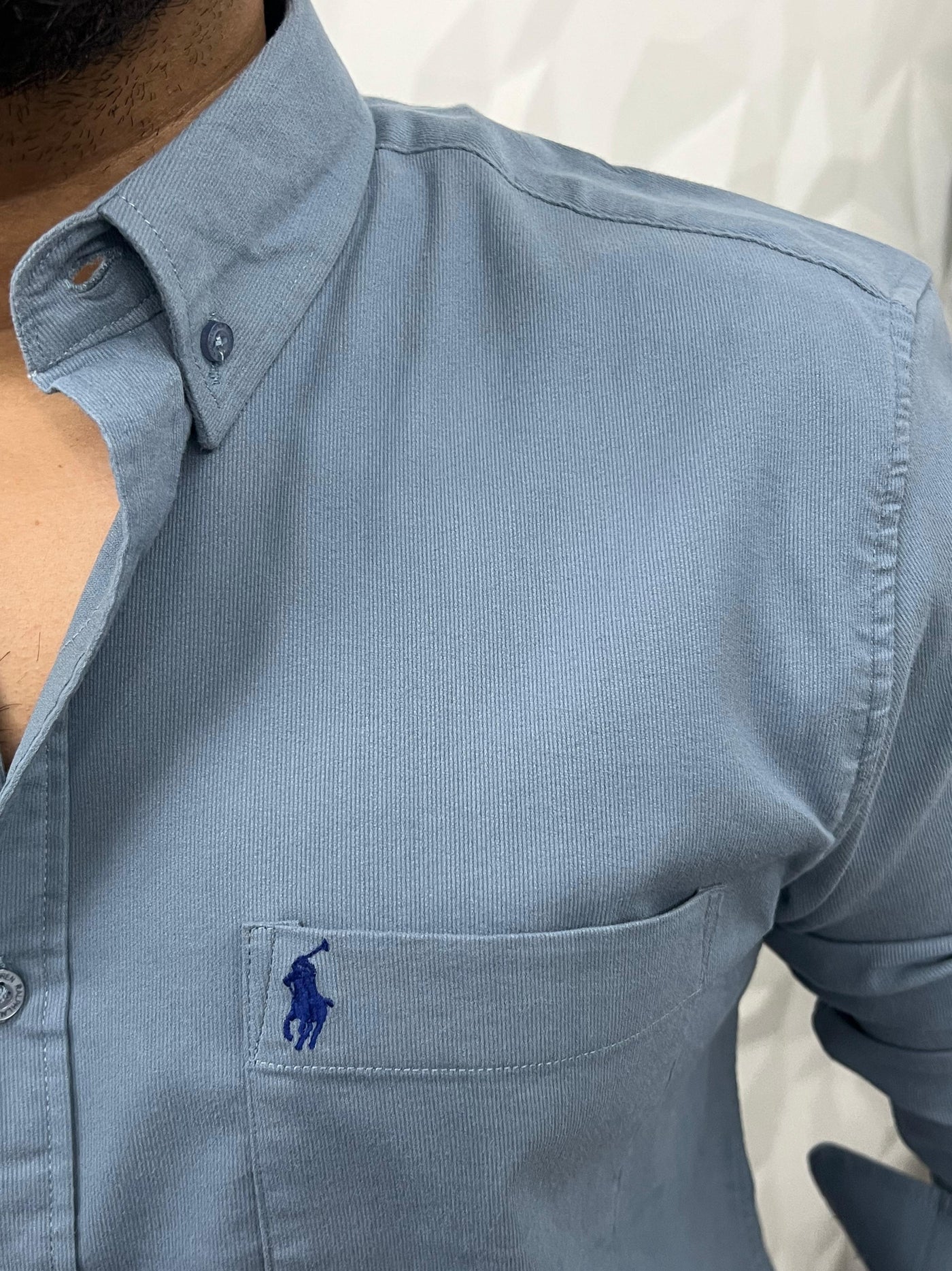 Corduroy lycra fabric shirt (Blue)