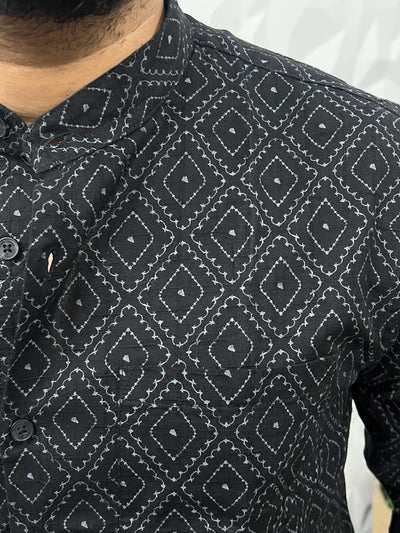 Mandarin collar printed shirt