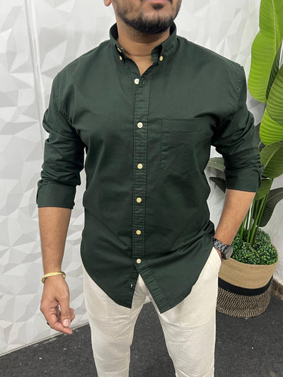 Oxford lycra solid shirt (Dark Green)