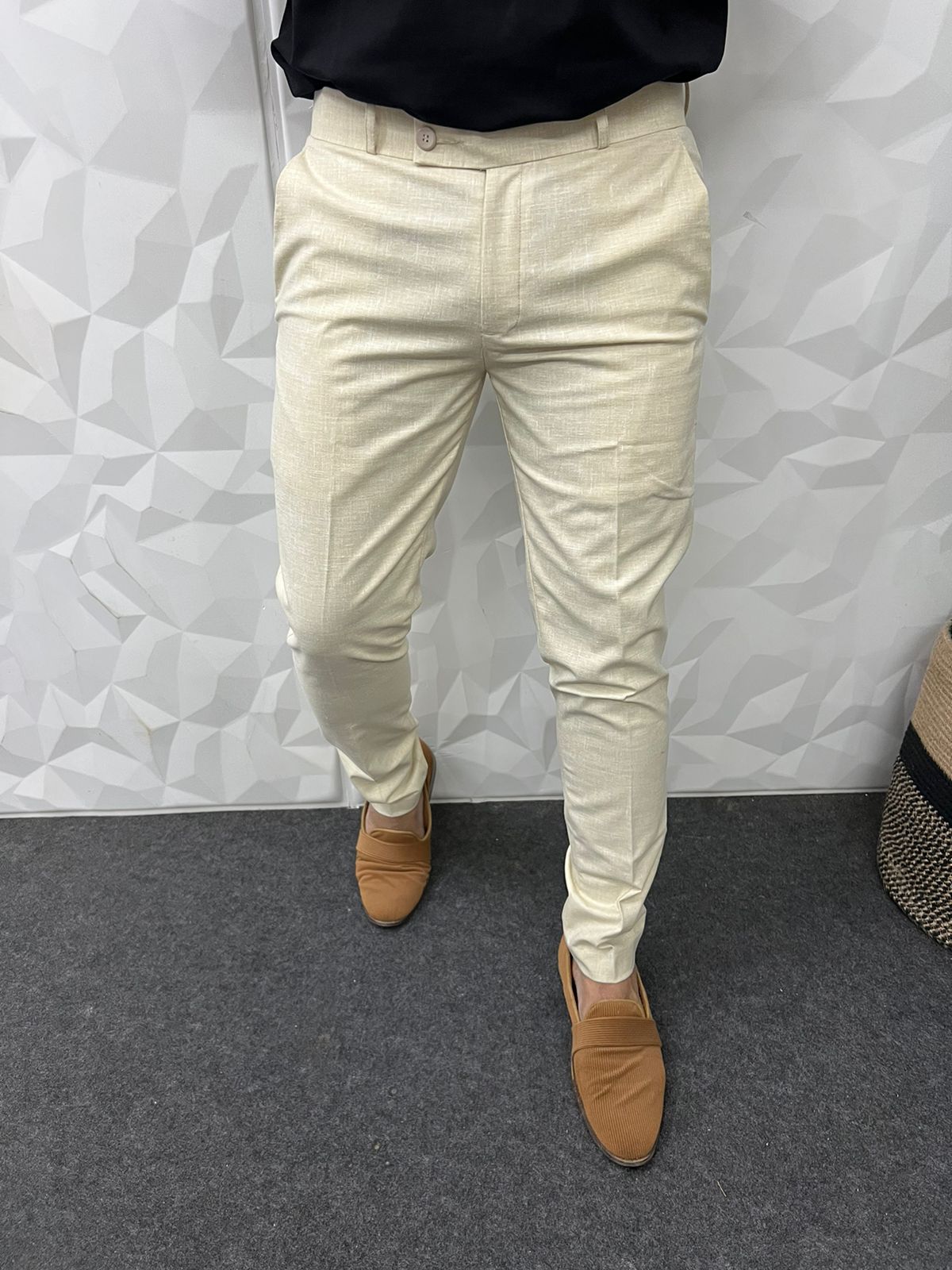 Linen fabric ankle trouser ( cream )