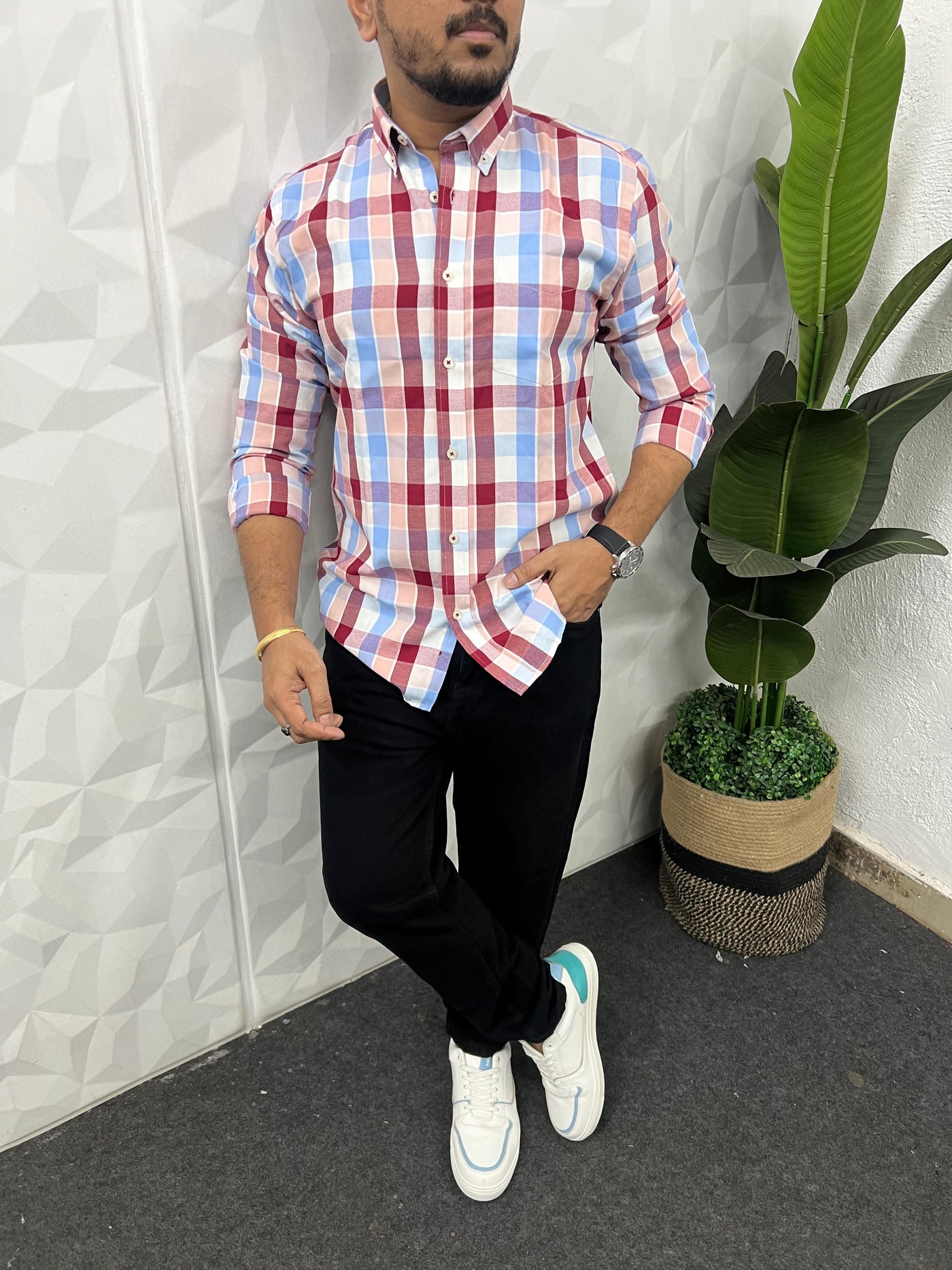 Oxford fabric yarn dyed chex shirt