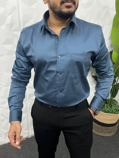 Cotton lycra plain shirt ( Bluish grey )
