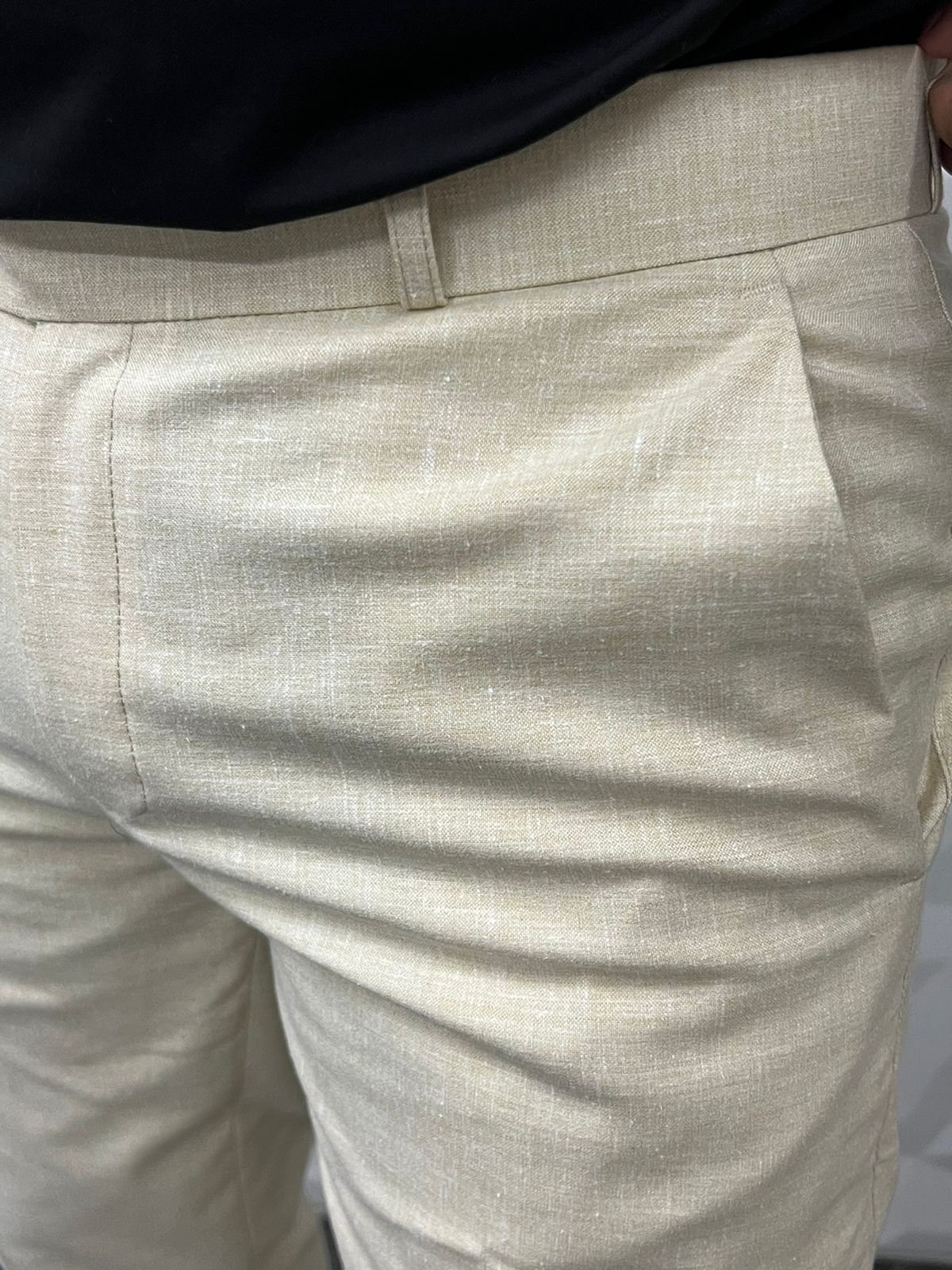 Linen fabric ankle trouser ( cream )