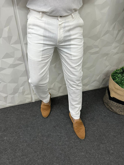 Jute linen fabric chinos ( white )